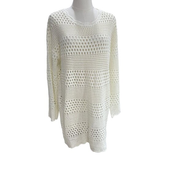 Oversized Cream Crochet Knit Sweater Boho Festival Beach Cover Up Grannycore S M - Picture 7 of 10